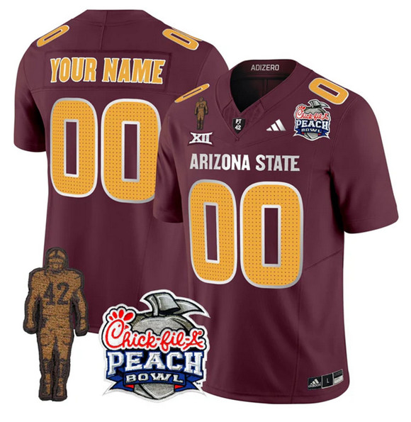 Men's Arizona State Sun Devils Active Player Gold 2025 F.U.S.E. Pat Tillman & Peach Bowl Patch Vapor Limited Stitched Jersey